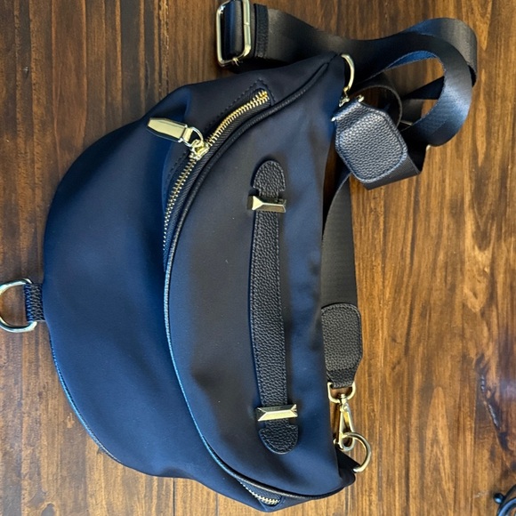 None Handbags - Black Crossbody Bag with Gold Accents